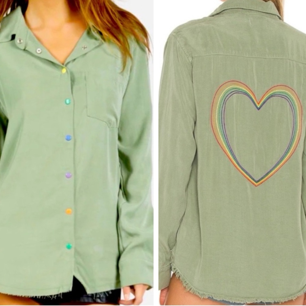 New Lauren Moshi Rainbow Heart Snap Shirt